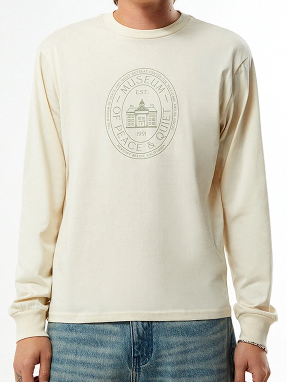 Museum of Peace & Quiet Cream Long-Sleeve Crew Tee